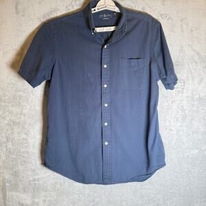 Ralph Lauren Seersucker Navy Button Down Shirt Men’s Large Short Sleeve